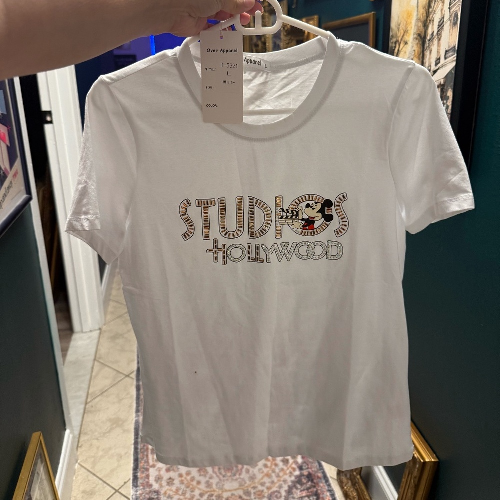 Disney Hollywood Studios Disco White T-Shirt | Mickey Mouse | Size Large | NWT